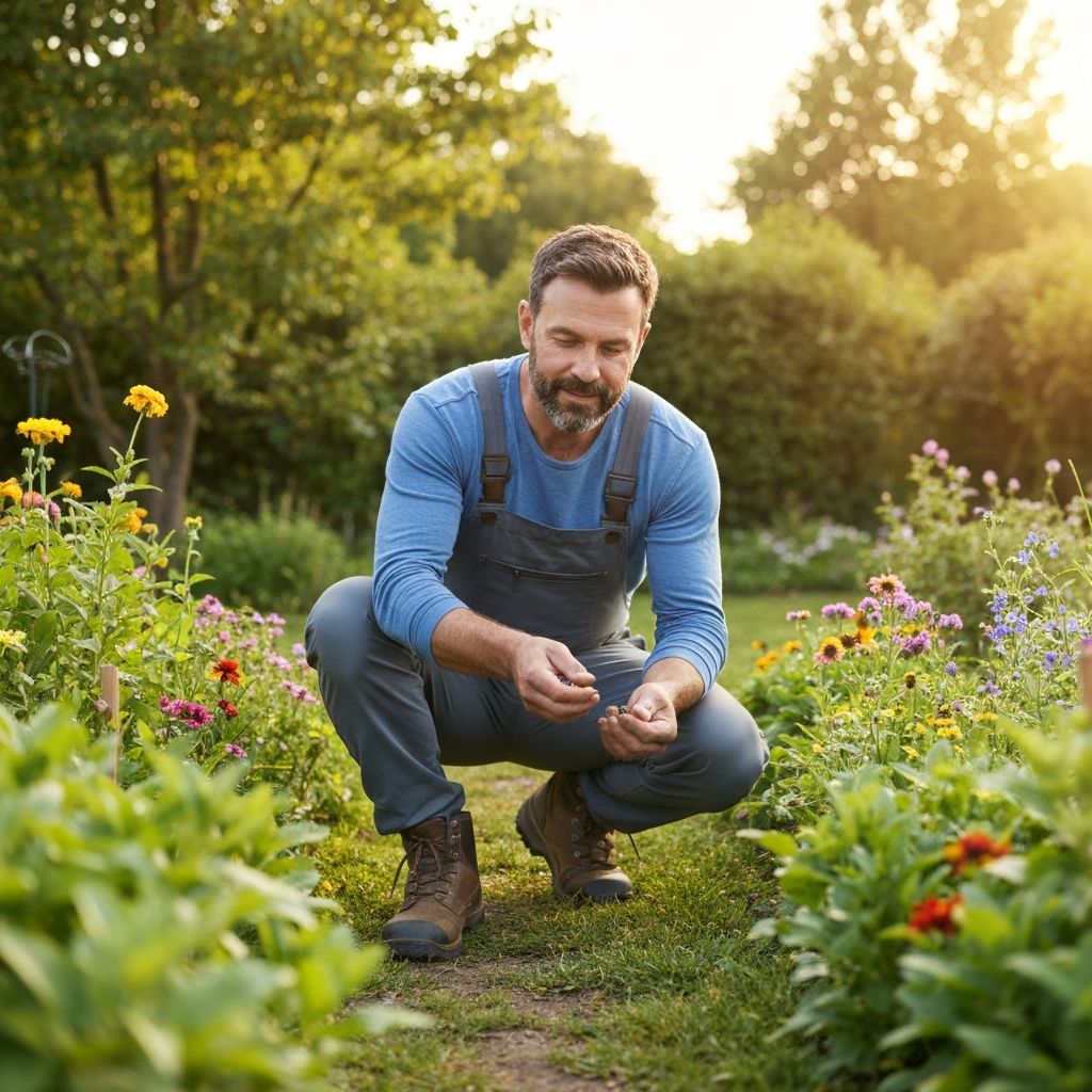 Pria berkebun di taman