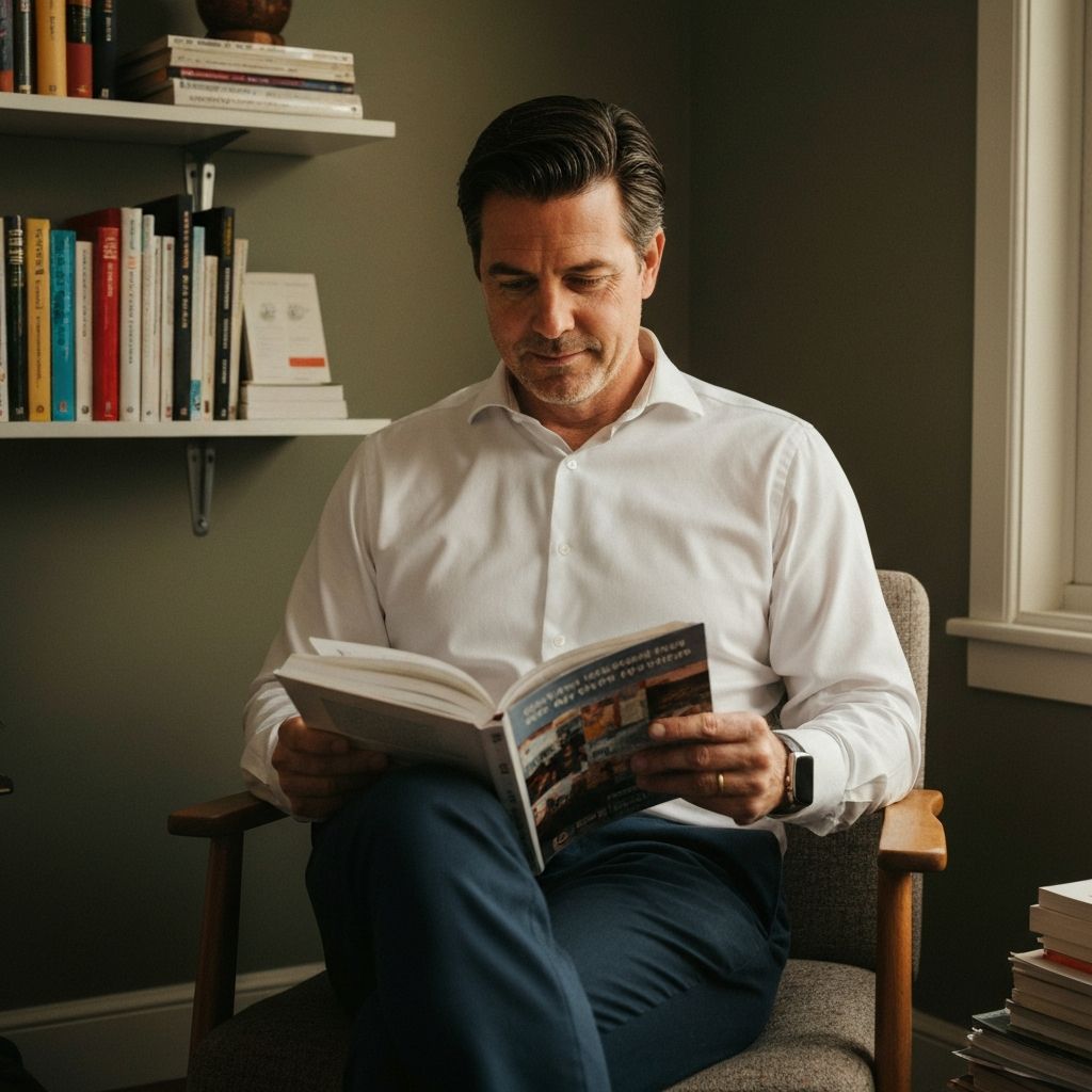 Pria dewasa membaca materi edukatif